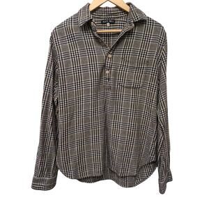 Alex Mill Plaid Button Down Shirt Gray Size M Popover Pocket Preppy Academia